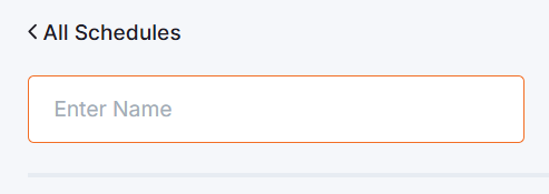 Schedule name input field in the platform's Schedules interface allowing users to enter or edit schedule titles for organizing digital signage content.