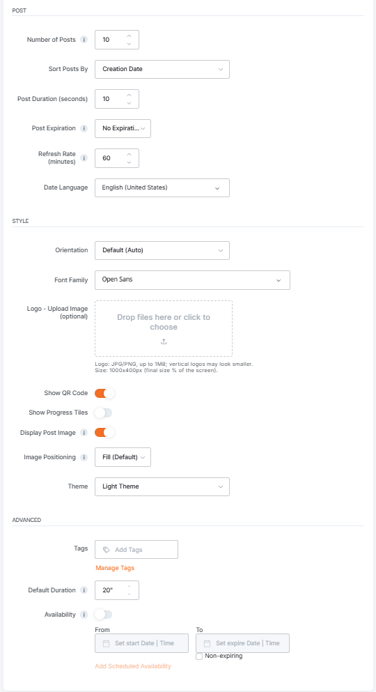 SharePoint News configuration panel with post, style, and advanced display settings for customizing content visibility.
